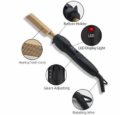 Peigne chaud électrique à friser et à lisser les cheveux à haute température en cuivre.