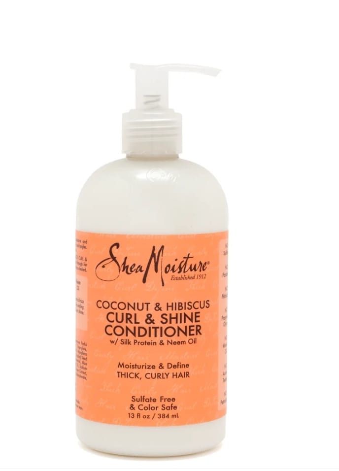 Shea Moisture, Après-shampooing boucles et brillance noix de coco et hibiscus.  13 fl oz, 384ml.