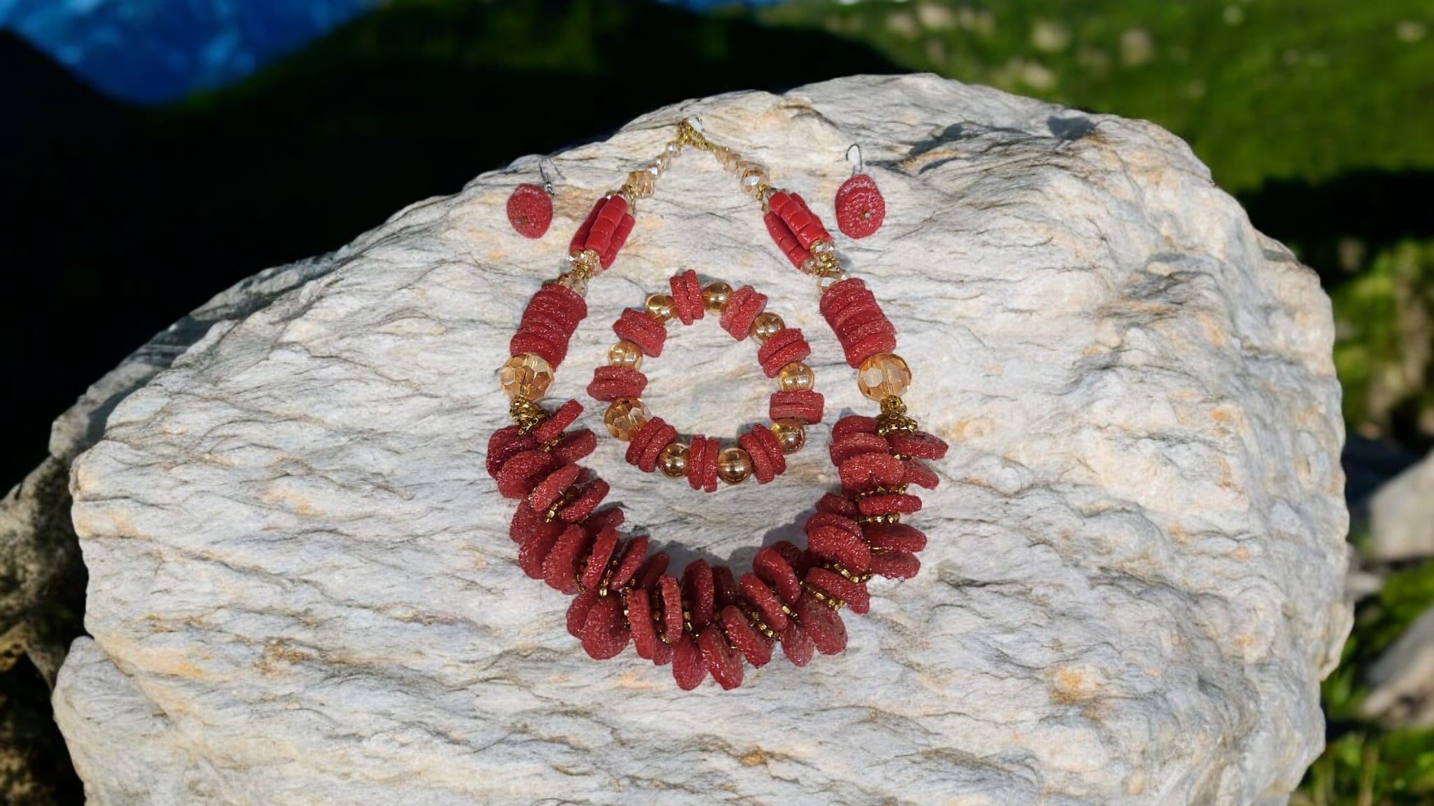 Parure 3 lots de pierre rouge