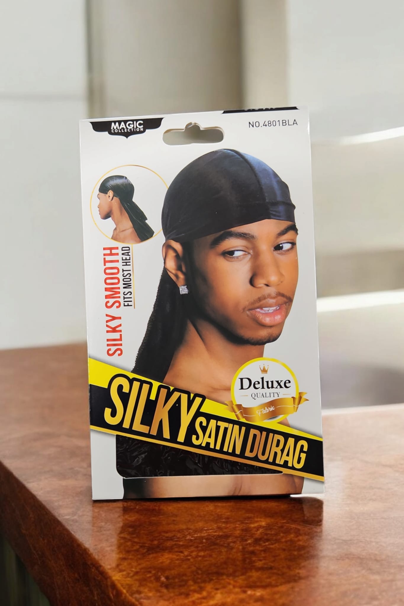 Magic collection.Durag en satin soyeux et lisse,taille unique.couleur-noir