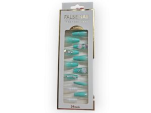 Long acrylic false nails with stones. Comfortable paste without glue.
