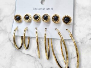 Lots de 6 paires de bouches d`oreilles creoles et tiges en acier inoxydable