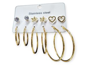 Lots de 6 paires de bouches d`oreilles creoles et tiges en acier inoxydable