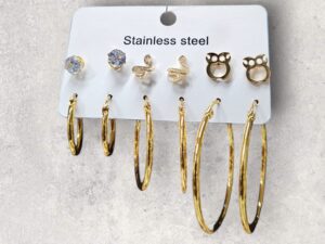 Lots de 6 paires de bouches d`oreilles creoles et tiges en acier inoxydable
