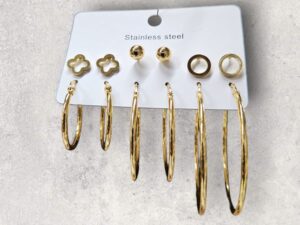 Lots de 6 paires de bouches d`oreilles creoles et tiges en acier inoxydable